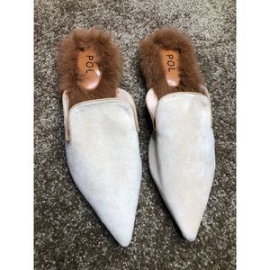 POL Suede mules with feathers EUC size 10